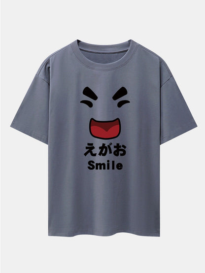 Smiley Face Print Drop Shoulder Oversize T-Shirt
