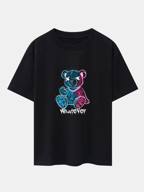 Graffiti Bear Print Drop Shoulder Oversize T-Shirt