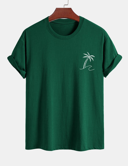 Regular Fit Palm Tree Print Cotton T-Shirt