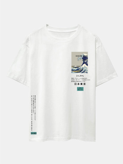 Waves Tokyo Ukiyo-e Print Drop Shoulder Oversize T-Shirt