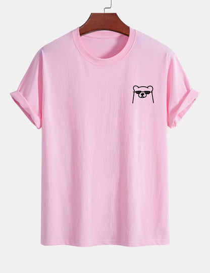 Regular Fit Bear With Sunglasses Print Cotton T-Shirt