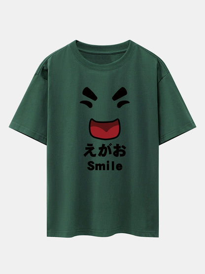 Smiley Face Print Drop Shoulder Oversize T-Shirt