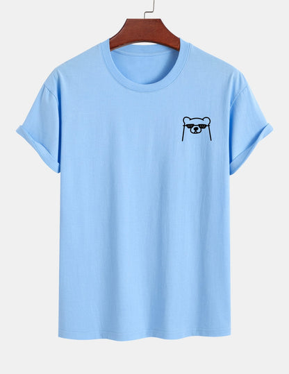 Regular Fit Bear With Sunglasses Print Cotton T-Shirt