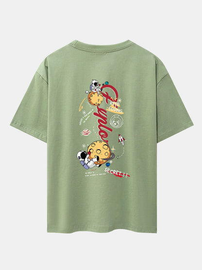 Planet Astronaut Print Drop Shoulder Oversize T-Shirt