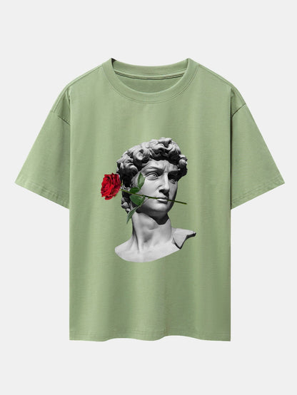 Rose David Print Relax Fit Drop Shoulder T-Shirts