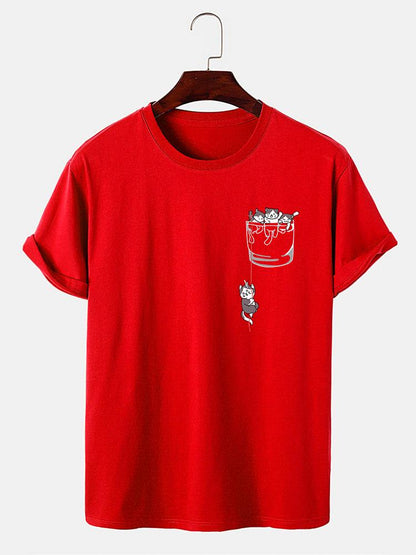 Cat In Pocket Print T-Shirt