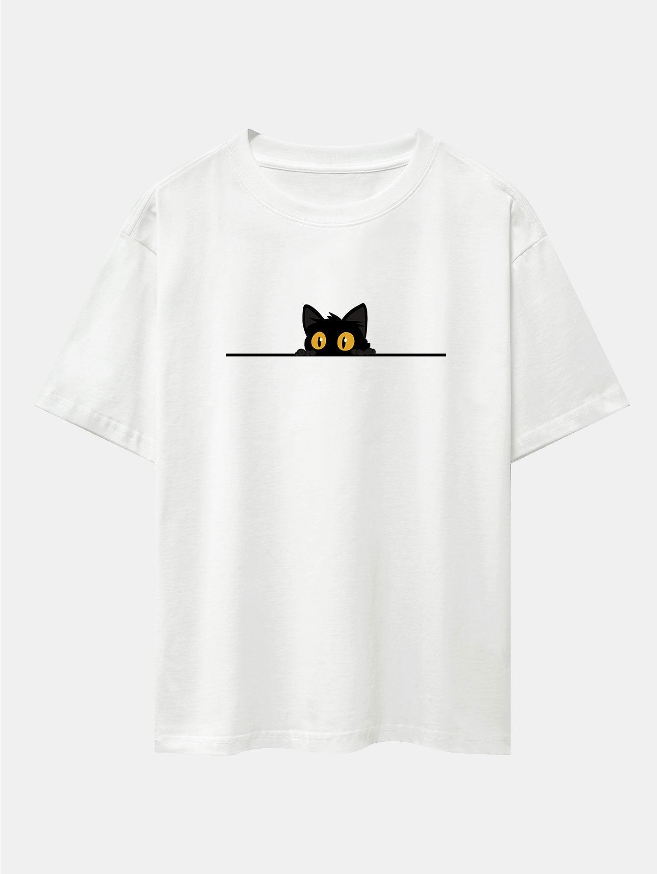 Black Cat Print Drop Shoulder Oversize T-Shirt