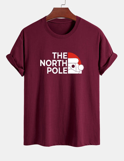 Regular Fit Santa Claus Slogan Print Cotton T-Shirt