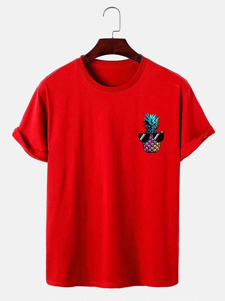 Pineapple With Sunglasses Print T-Shirt