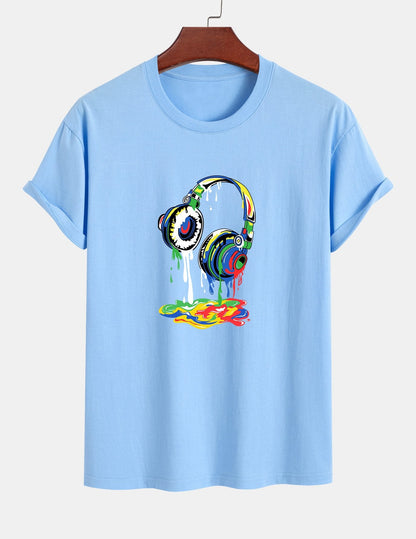Regular Fit Dissolving Headphones Print Cotton T-Shirt