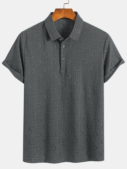 Short Sleeve Knitted Letter Textured Polo