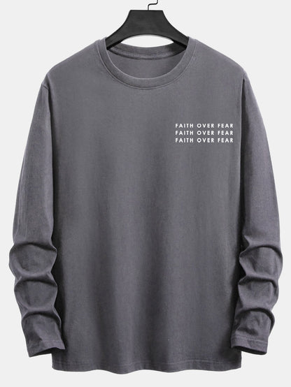 Long Sleeve Slogan Print Cotton T-Shirt