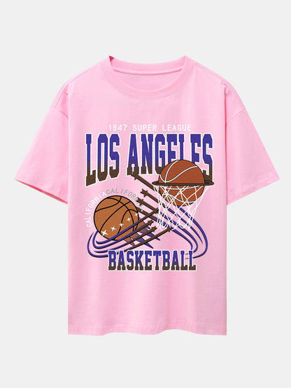 Los Angeles Basketball Print Drop Shoulder Oversize T-Shirt