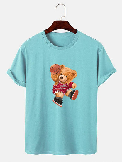 Bear Playing Basketball Print T-Shirt