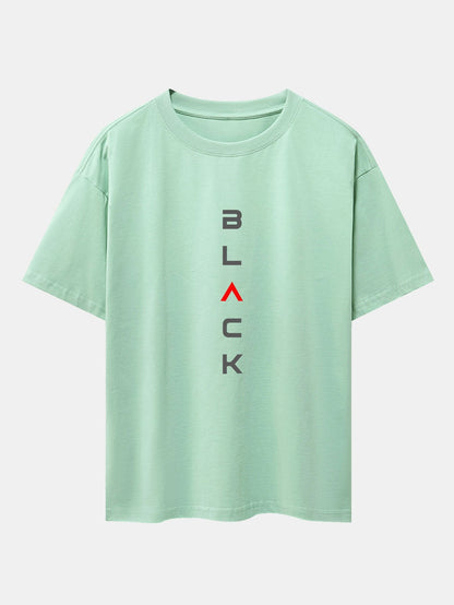Black Print Drop Shoulder Oversize T-Shirt