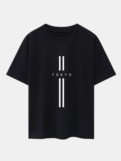 Stripe Tokyo Print Drop Shoulder Oversize T-Shirt