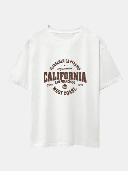 California Slogan Print Drop Shoulder Oversize T-Shirt