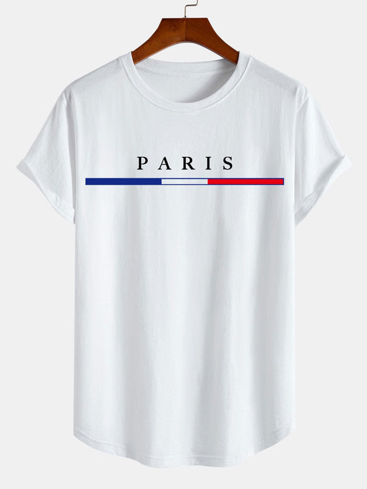 Paris Print Cotton Arc Hem T-Shirt