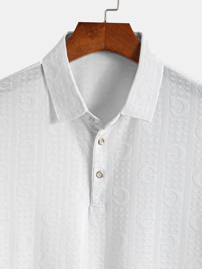 Short Sleeve Knitted Letter Textured Polo
