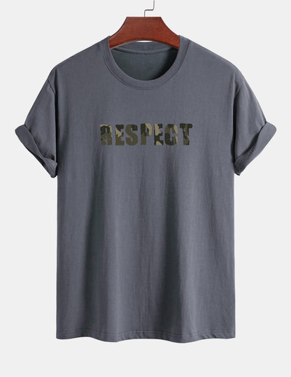Regular Fit Camouflage Respect Print Cotton T-Shirt
