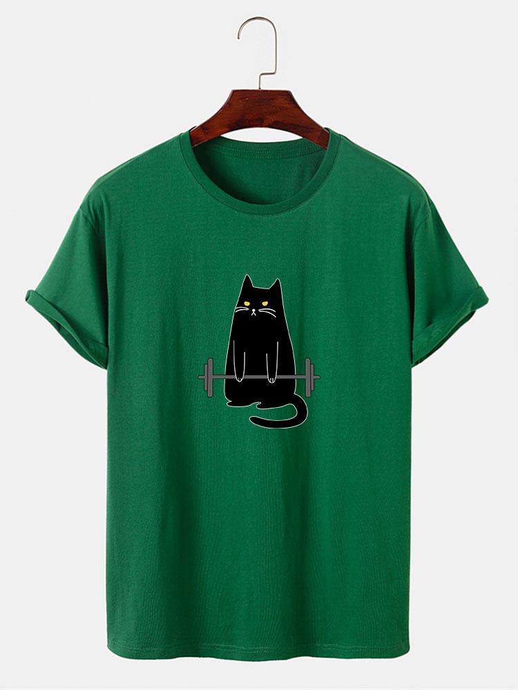 Weightlifting Cat Print T-Shirt