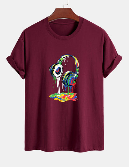 Regular Fit Dissolving Headphones Print Cotton T-Shirt
