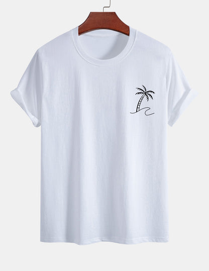 Regular Fit Palm Tree Print Cotton T-Shirt