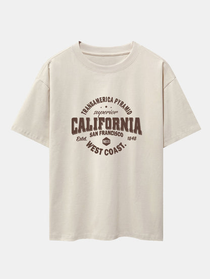 California Slogan Print Drop Shoulder Oversize T-Shirt