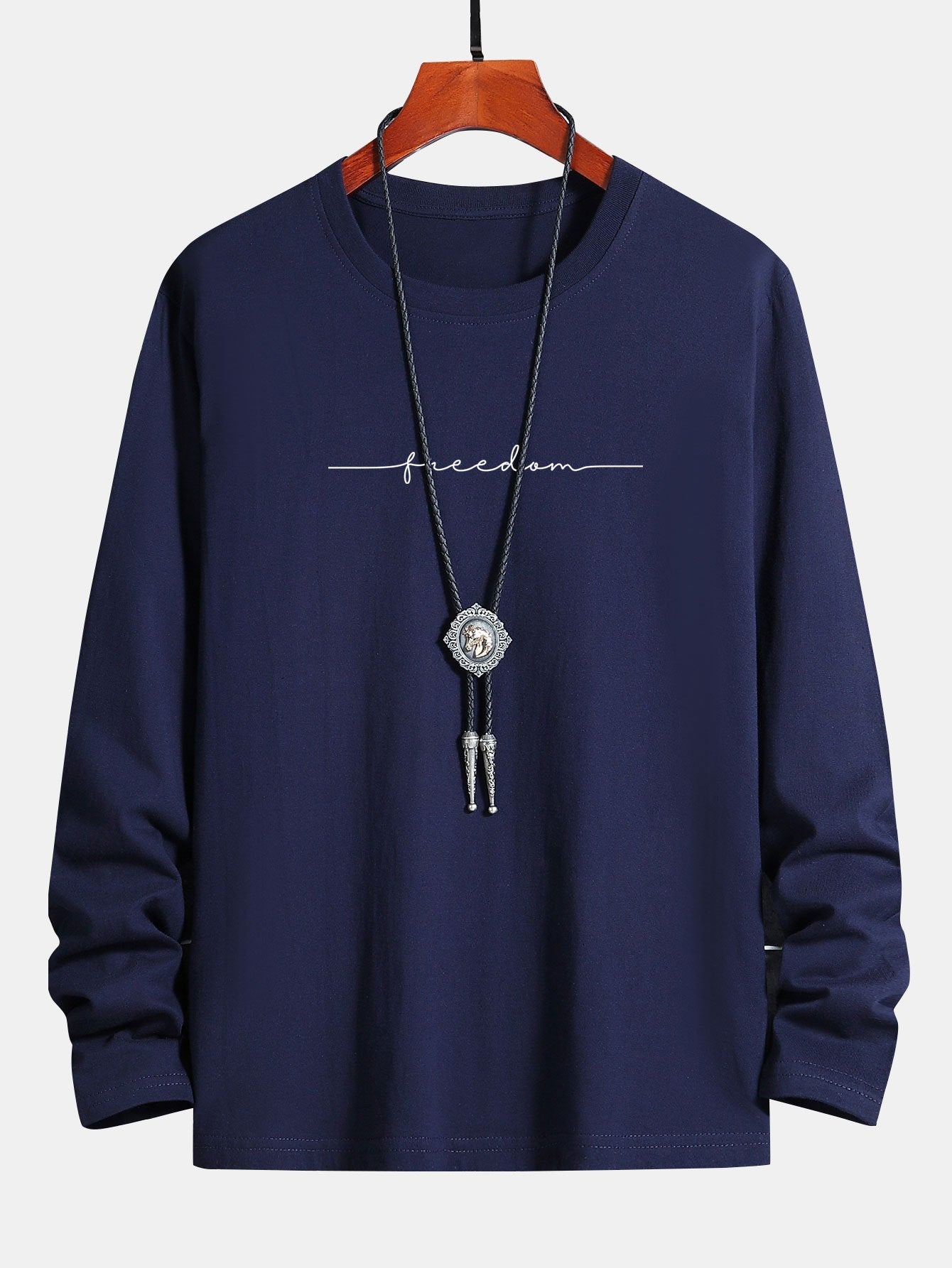Long Sleeve Freedom Print Cotton T-Shirt