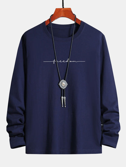 Long Sleeve Freedom Print Cotton T-Shirt