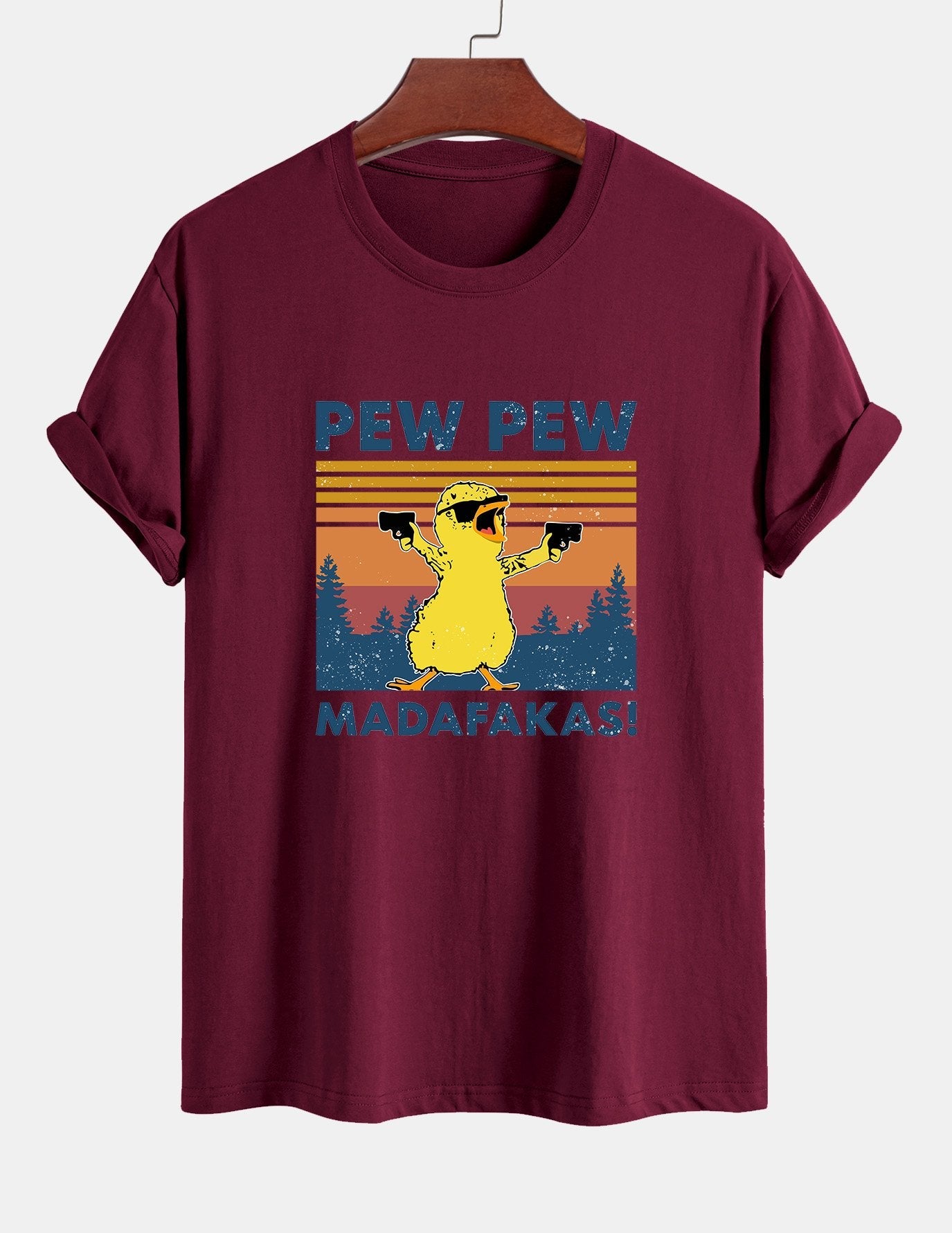 Regular Fit PEW PEW MADAFAKAS Duck Print Cotton T-Shirt