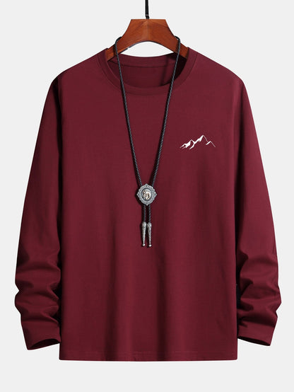 Long Sleeve Mountain Graphic Print Cotton T-Shirt