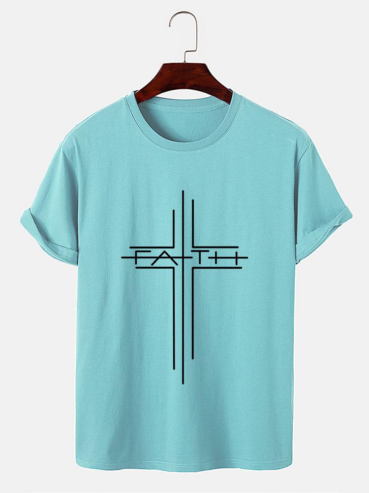 Faith Crucifix Line Print T-Shirts