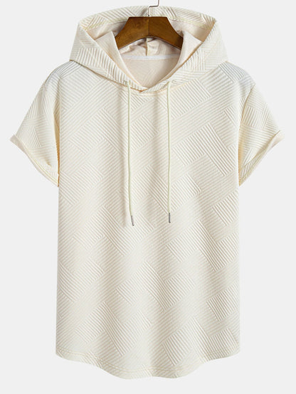 Striped Jacquard Hooded Arc Hem T-Shirt