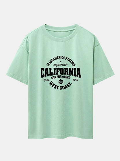 California Slogan Print Drop Shoulder Oversize T-Shirt