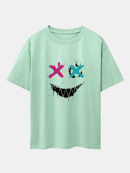 Graffiti Smiley Face Print Drop Shoulder Oversize T-Shirt