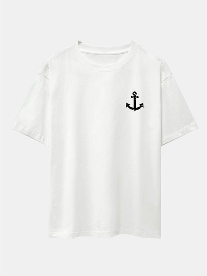 Anchor Print Drop Shoulder Oversize T-Shirt