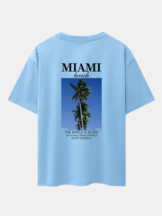 Miami Palm Tree Back Print Drop Shoulder Oversize T-Shirt