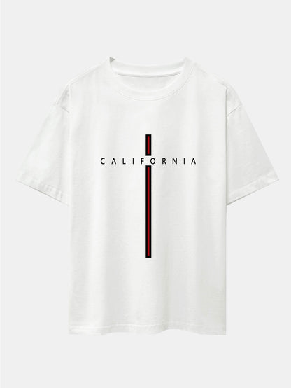 California Stripe Print Drop Shoulder Oversize T-Shirt