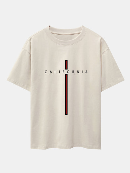 California Stripe Print Drop Shoulder Oversize T-Shirt