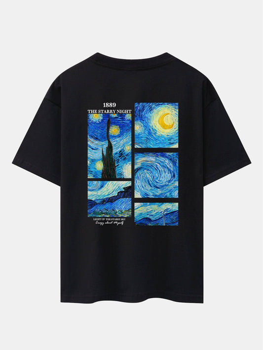 The Starry Night Back Print Drop Shoulder Oversize T-Shirt