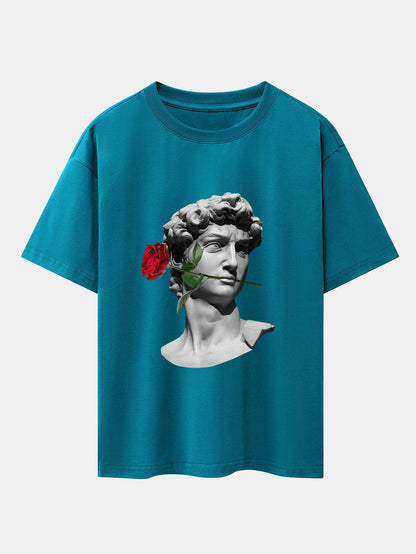 Rose David Print Relax Fit Drop Shoulder T-Shirts