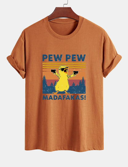 Regular Fit PEW PEW MADAFAKAS Duck Print Cotton T-Shirt