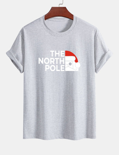 Regular Fit Santa Claus Slogan Print Cotton T-Shirt