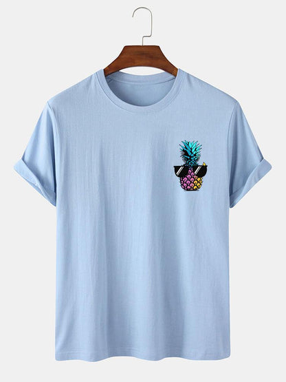 Pineapple With Sunglasses Print T-Shirt