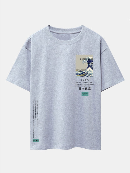 Waves Tokyo Ukiyo-e Print Drop Shoulder Oversize T-Shirt