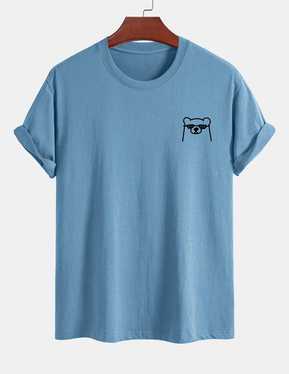 Regular Fit Bear With Sunglasses Print Cotton T-Shirt