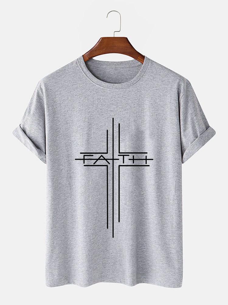 Faith Crucifix Line Print T-Shirts