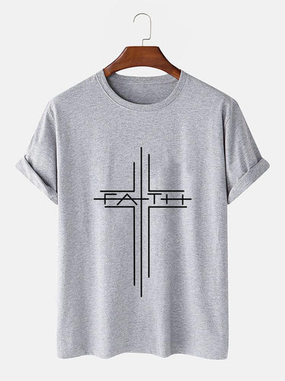 Faith Crucifix Line Print T-Shirts