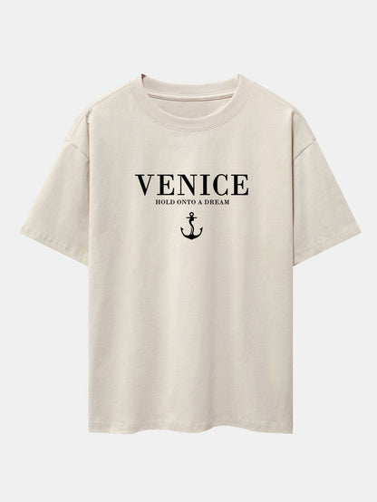 Venice Anchor Print Drop Shoulder Oversize T-Shirt